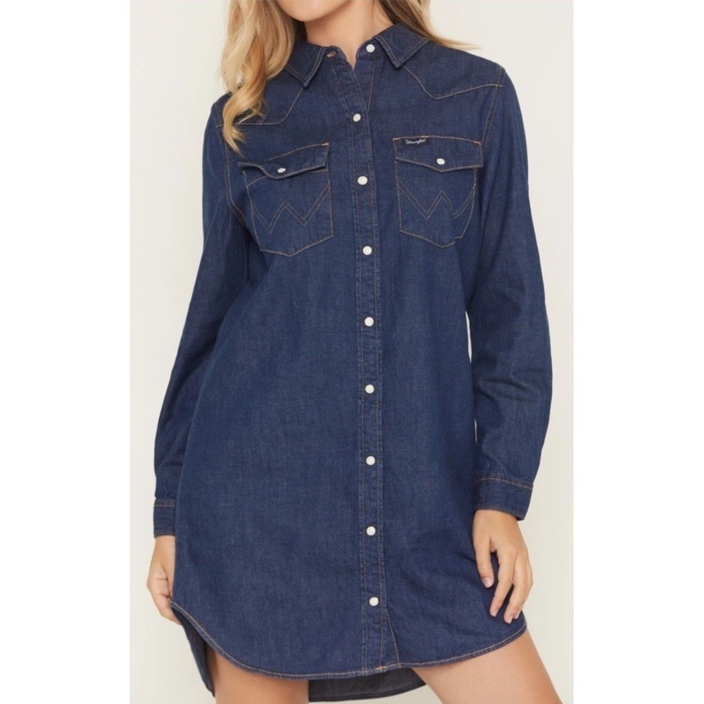 Wrangler Women's  Medium  Wash Short Sleeve Western Denim Mini Shirt Dress -